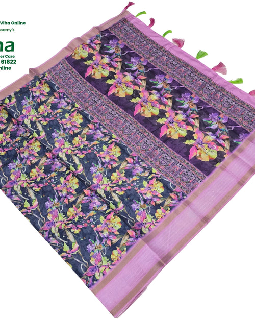 Fancy Cotton Silk Saree With Blouse with floral pattern and decorative border