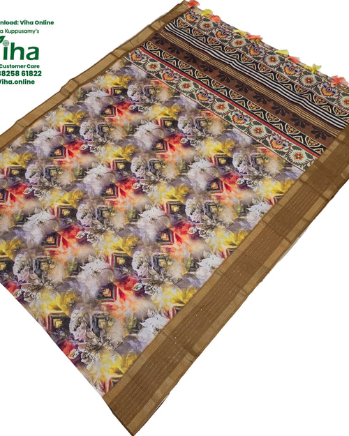 Fancy Cotton Silk Saree With Blouse with floral pattern and border stripe