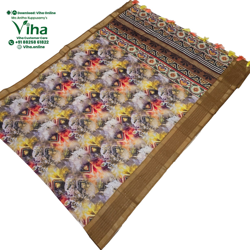 Fancy Cotton Silk Saree With Blouse with floral pattern and border stripe
