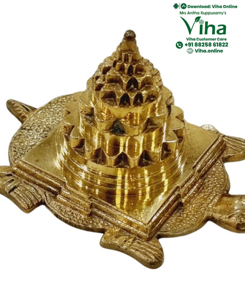 Tortoise Mahameru - Brass, a gold-toned metallic turtle figurine with a tiered, multi-layered pyramid structure on its textured shell