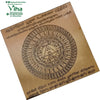 Anjaneyar pooja upasana yantram, a square gold-toned metallic plate features concentric circular rings etched with Tamil text and a central triangle