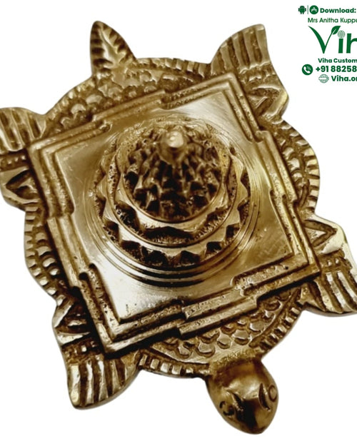Tortoise Maha Meru Statue - Brass, with a stepped square center and engraved shell patterns