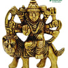 Maa Durga in brass, many-armed figure seated on a lion with a tall crown