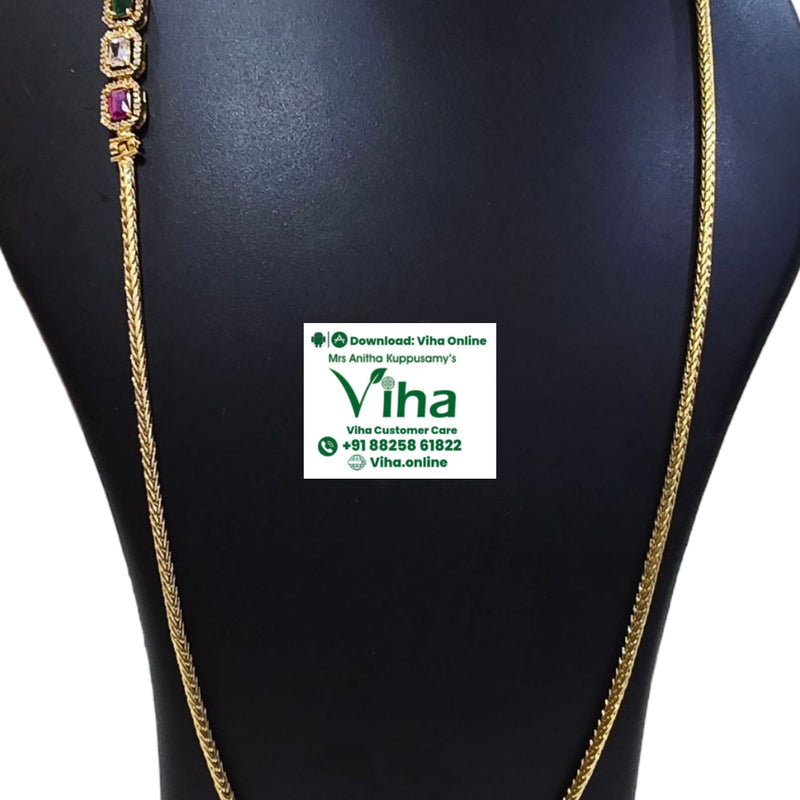 Tri Colour Stone Impon Mugappu Chain with woven design and three inset stones