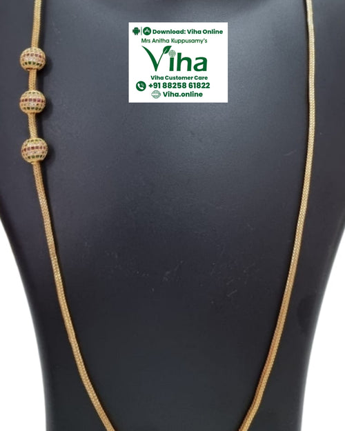 Impon Chain with Multi Colour Stones, a long thin chain and three decorative beads