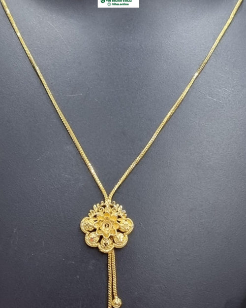 Impon Chain with fine chain, floral motif pendant, and dangling chains