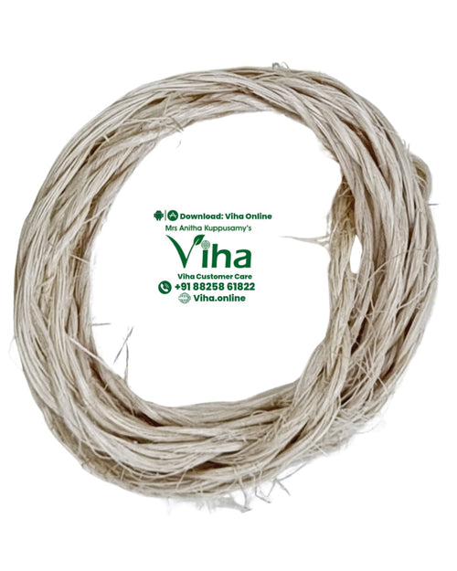 Erukkan Araignan Kodi For Adults - 1.5 Metres, a coil of beige fibrous string with matte finish and frayed ends