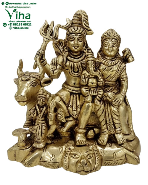 Shivan Family Statue - Brass with Shiva, Parvati, child and Nandi
