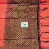 Soft Silk Saree with Stone Work, red and dark purple textile with gold-toned woven patterns, borders, and nine purple tassels along the edge
