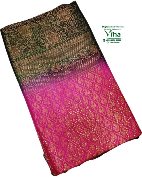 Soft Silk Saree with Stone Work, floral and leaf patterns