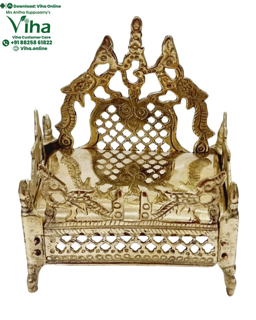 Pure Brass Singhasan for God - Small, with a pierced lattice backrest