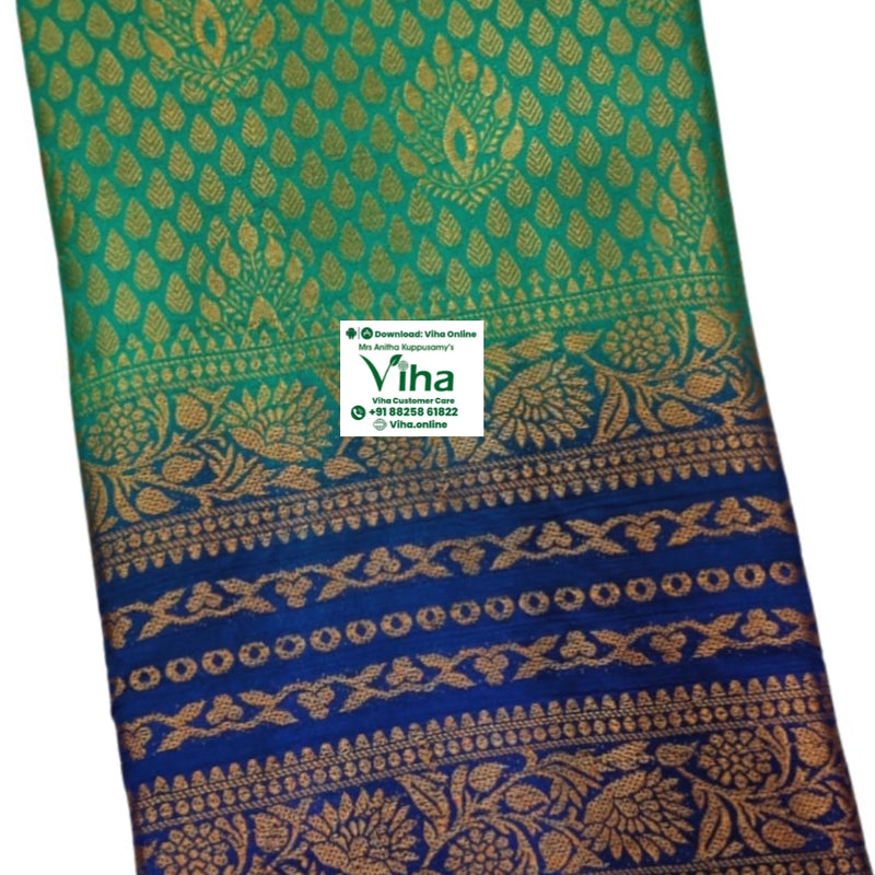 Soft Silk Saree With Blouse, green and blue leaf-shaped pattern
