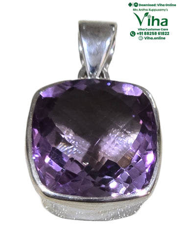 Amethyst Pendant Silver - 8.40 gms Square Cut Stone