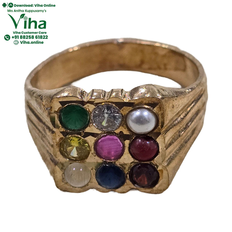 Impon Ring Synthetic Navaratna Stones with a square shape