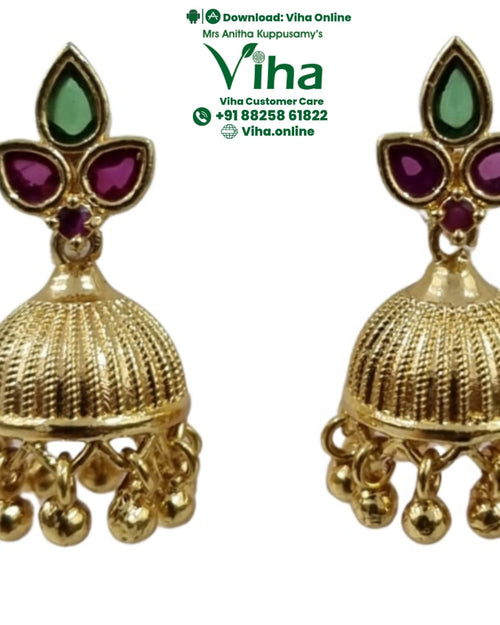 Impon Jhumka with domed bells and stone studs