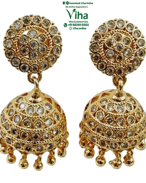 Impon Stone Jhumka with embedded stones and domed lower pendant