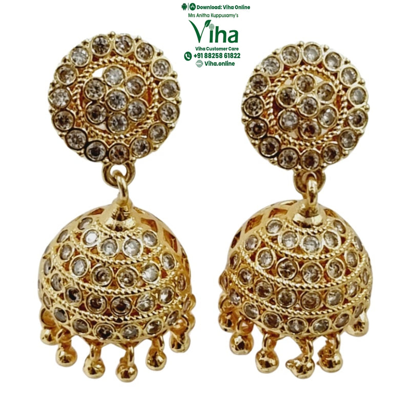 Impon Stone Jhumka with embedded stones and domed lower pendant