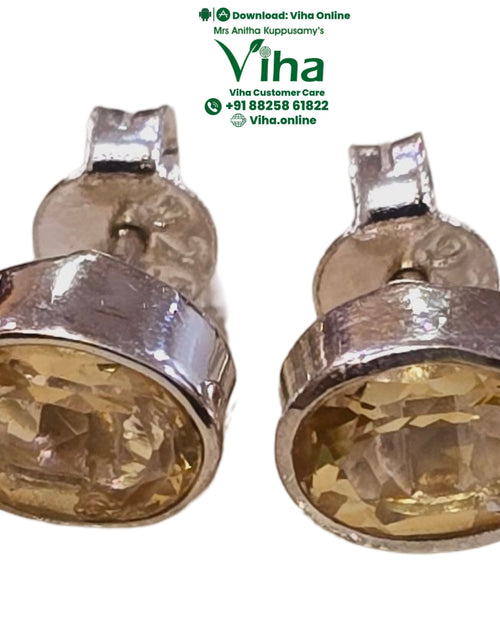 Citrine Studs Silver with faceted oval stone