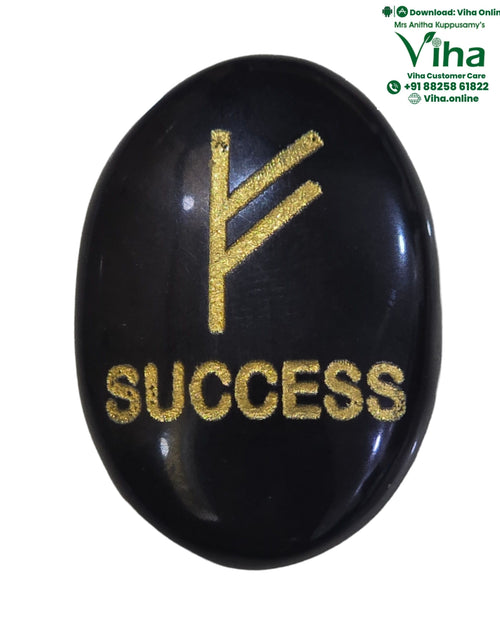 Success Coin with Zibu Symbol - Black Agate, a polished oval stone