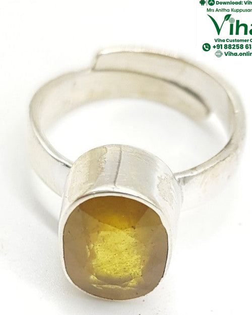 Yellow Sapphire Silver Ring / Pukhraj with adjustable band