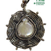 Original Pearl Designer Pendant In Pure Sterling Silver, silver-toned metallic pendant holding an irregular white bead within concentric rings