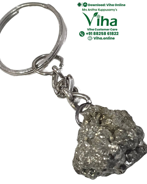 Pyrite Keychain with split metal ring and rough mineral chunk