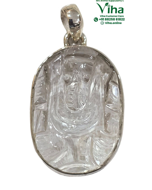 Sphatik Ganesh Pendant Silver - Original, carved figural design on stone