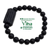 Black Tourmaline Bracelet, round black beads with a raw black crystal chunk as the centerpiece