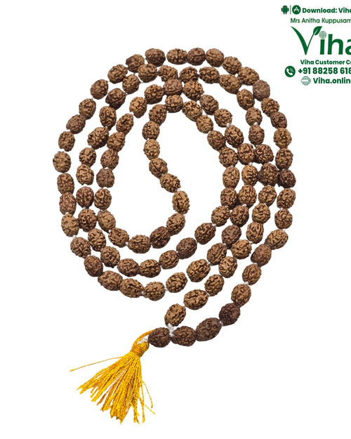 4 Face Rudraksh Mala - 108 + 1 Beads, with a yellow tassel