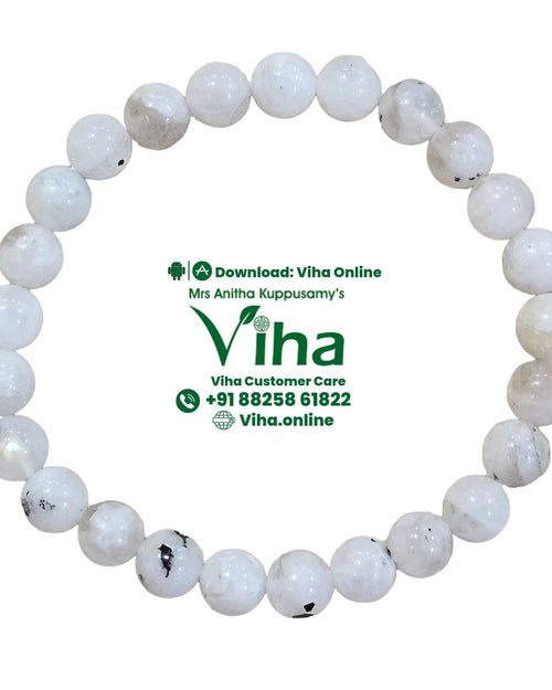 Rainbow Moonstone Bracelet, round pale white and grey beads arranged in a circle