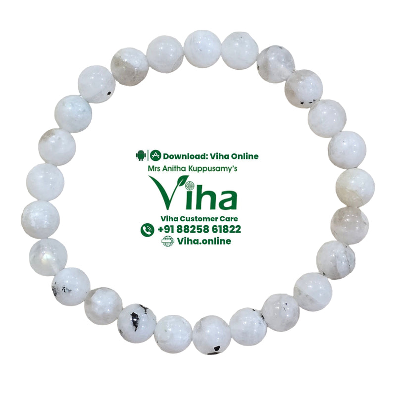 Rainbow Moonstone Bracelet, round pale white and grey beads arranged in a circle