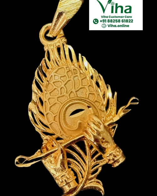 Impon Peacock Feather Flute Pendant with an ornate hanging ornament