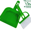 All purpose cleaning brush set, a glossy green dustpan and a matching brush with white bristles