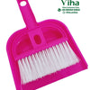 All purpose cleaning brush set, a pink dustpan and brush set with white bristles and a hanging hole in the handle