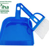All purpose cleaning brush set, a blue dustpan and a matching hand brush with white bristles