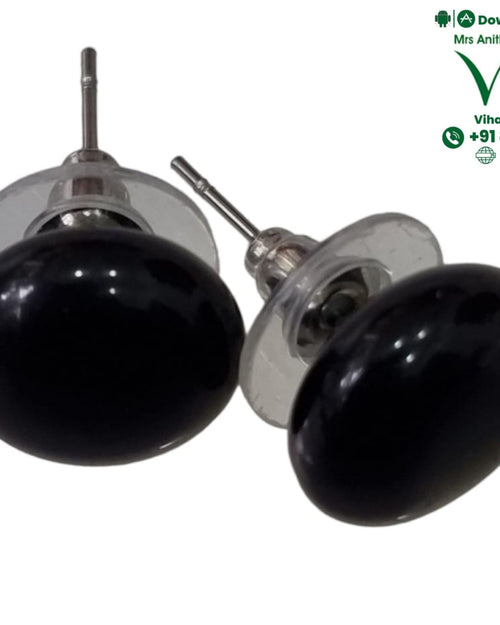 Black Tourmaline Studs with dome-shaped front and post and backing