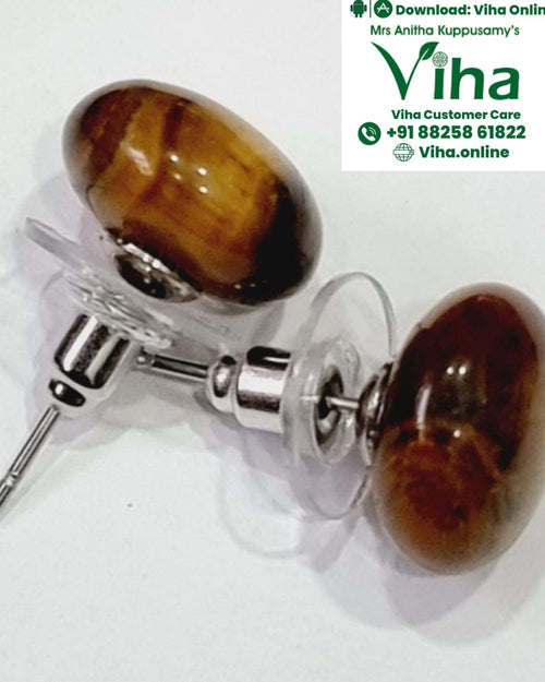 Tiger Eye Studs with a polished stone cabochon
