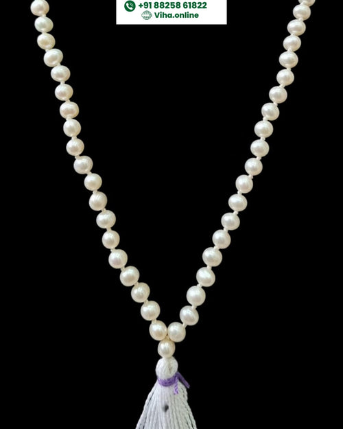 Pearl Round Beads Mala 108+1, a string of round beads with a hanging tassel