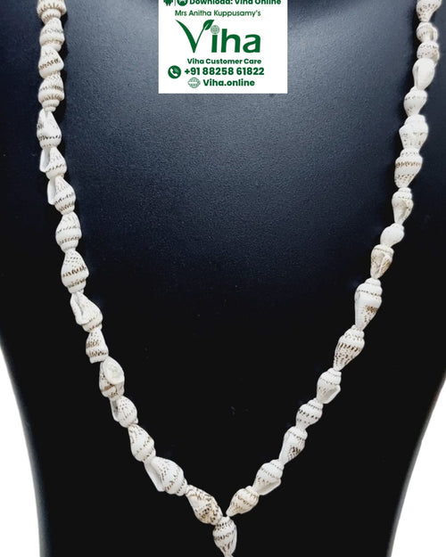 Shell Mala, white and brown with strung small spiral shells
