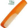 Hair Comb, amber translucent plastic comb with wide teeth on one side, fine on the other