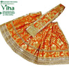 Amman Pavadai Set, an orange pleated garment featuring gold-toned floral patterns and metallic trim borders