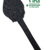 Karungali Sastra Bandham Vel, a dark grey spear-shaped object with a textured surface and carved square compartments containing symbols