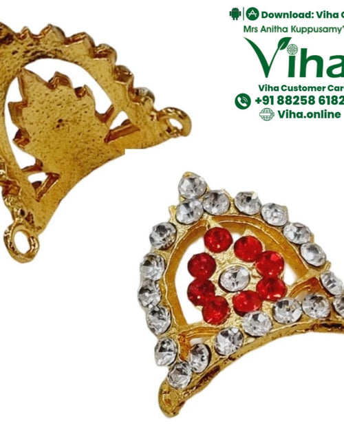 Crown for God & Goddess, two gold-toned metal ornaments with one set inset with twenty-six clear stones and seven red stones