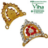 Crown for God & Goddess, two gold-toned metal ornaments with one set inset with twenty-six clear stones and seven red stones