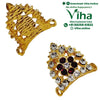 Crown For God & Goddess - *, two gold-toned triangular filigree metal components with loops, one plain and one inlaid with clear and dark red stones