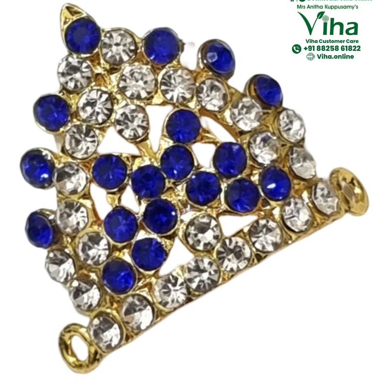 Crown For God & Goddess, a gold-toned metal crown set with blue and clear stones featuring two loops