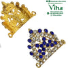 Crown For God & Goddess - *, two gold-toned, irregularly shaped components with cut-out patterns and loops, one plain and one inlaid with clear and blue stones