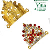 Crown For God & Goddess - *, two gold-toned triangular pieces with hanging loops, one plain back and one inlaid with red and clear stones