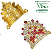 Crown for God & Goddess - *, two gold-toned openwork filigree crown pieces, one plain and one encrusted with clear and pink stones
