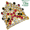 Crown for God & Goddess, a gold-toned ornament with clear, red, and dark green stones embedded